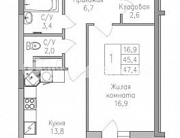 1-комнатная квартира, 47.3 м2