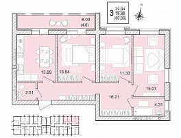 3-комнатная квартира, 80.86 м2