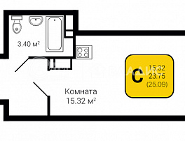 1-комнатная квартира, 25.09 м2