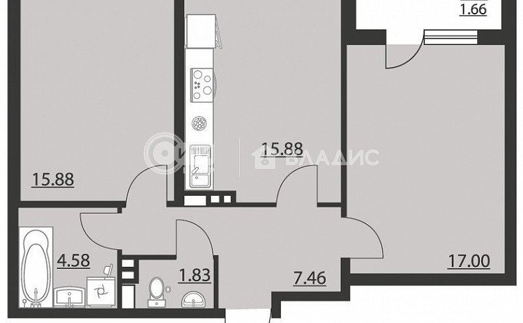 2-комнатная квартира, 64.29 м2, эт. 5, id: 1082042, фото 8