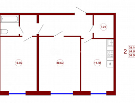 2-комнатная квартира, 64.6 м2