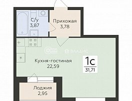 1-комнатная квартира, 31.71 м2