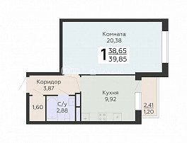 1-комнатная квартира, 39.85 м2