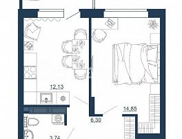 1-комнатная квартира, 38.45 м2
