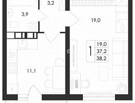 1-комнатная квартира, 38.2 м2
