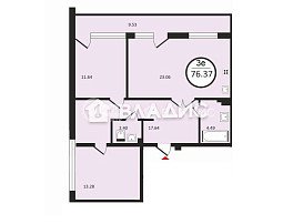 2-комнатная квартира, 76.37 м2