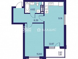1-комнатная квартира, 52.55 м2