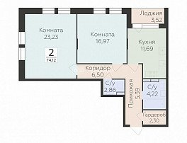 2-комнатная квартира, 74.12 м2