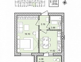 1-комнатная квартира, 39.96 м2