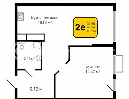 1-комнатная квартира, 46.24 м2