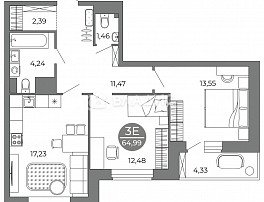 2-комнатная квартира, 64.99 м2