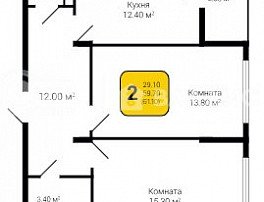 2-комнатная квартира, 61.1 м2