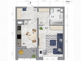 1-комнатная квартира, 39.4 м2