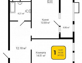 1-комнатная квартира, 47.02 м2