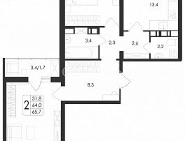 2-комнатная квартира, 65.7 м2