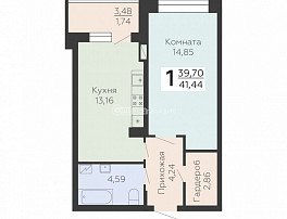 1-комнатная квартира, 41.44 м2