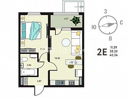 1-комнатная квартира, 40.34 м2