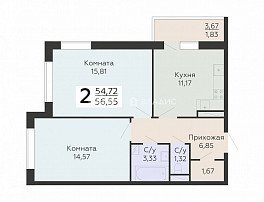 2-комнатная квартира, 56.55 м2