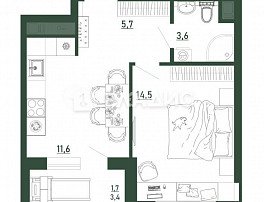 1-комнатная квартира, 37.4 м2