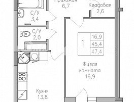 1-комнатная квартира, 47.4 м2