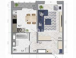 1-комнатная квартира, 43.3 м2