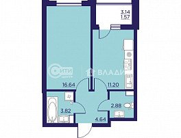 1-комнатная квартира, 40.75 м2