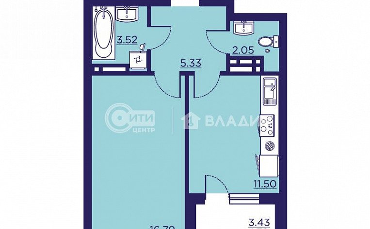 1-комнатная квартира, 40.56 м2, эт. 17, id: 1073611, фото 8