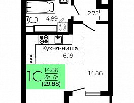 1-комнатная квартира, 29.88 м2