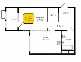 1-комнатная квартира, 46.91 м2