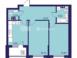 2-комнатная квартира, 64.71 м2