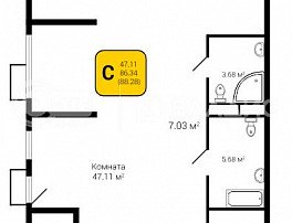 1-комнатная квартира, 88.23 м2