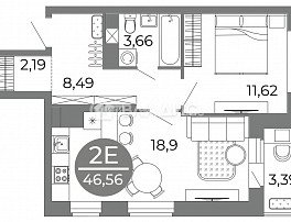 2-комнатная квартира, 46.56 м2