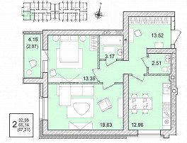 2-комнатная квартира, 67.21 м2