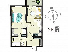 1-комнатная квартира, 42.45 м2