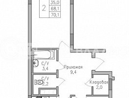 2-комнатная квартира, 70.1 м2