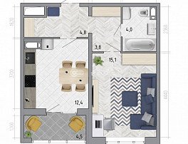 1-комнатная квартира, 42.4 м2