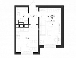 1-комнатная квартира, 40.4 м2
