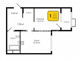 1-комнатная квартира, 49.06 м2