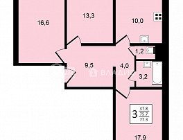 3-комнатная квартира, 76.9 м2