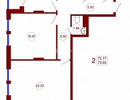 2-комнатная квартира, 73.93 м2