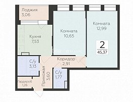2-комнатная квартира, 45.37 м2
