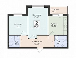 2-комнатная квартира, 56.67 м2