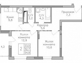 2-комнатная квартира, 54.9 м2
