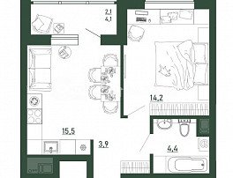 1-комнатная квартира, 39.9 м2