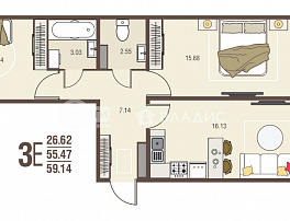 2-комнатная квартира, 59.14 м2