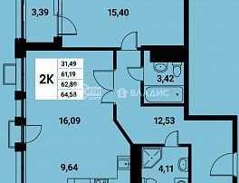 2-комнатная квартира, 62.31 м2
