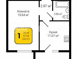 1-комнатная квартира, 39.47 м2
