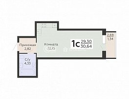 1-комнатная квартира, 30.64 м2