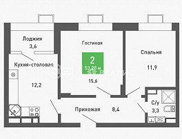 2-комнатная квартира, 53.2 м2