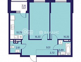 2-комнатная квартира, 63.77 м2